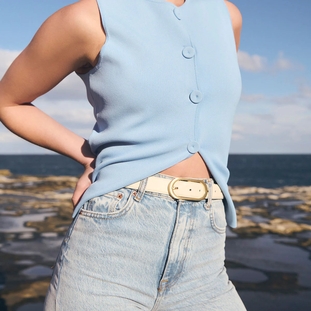 Final Loop Belt - Ivory Nappa/Gold - Image 8